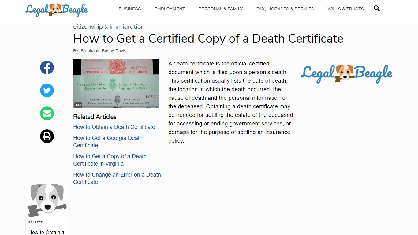 How to Get a Certified Copy of a Death Certificate | Legal Beagle